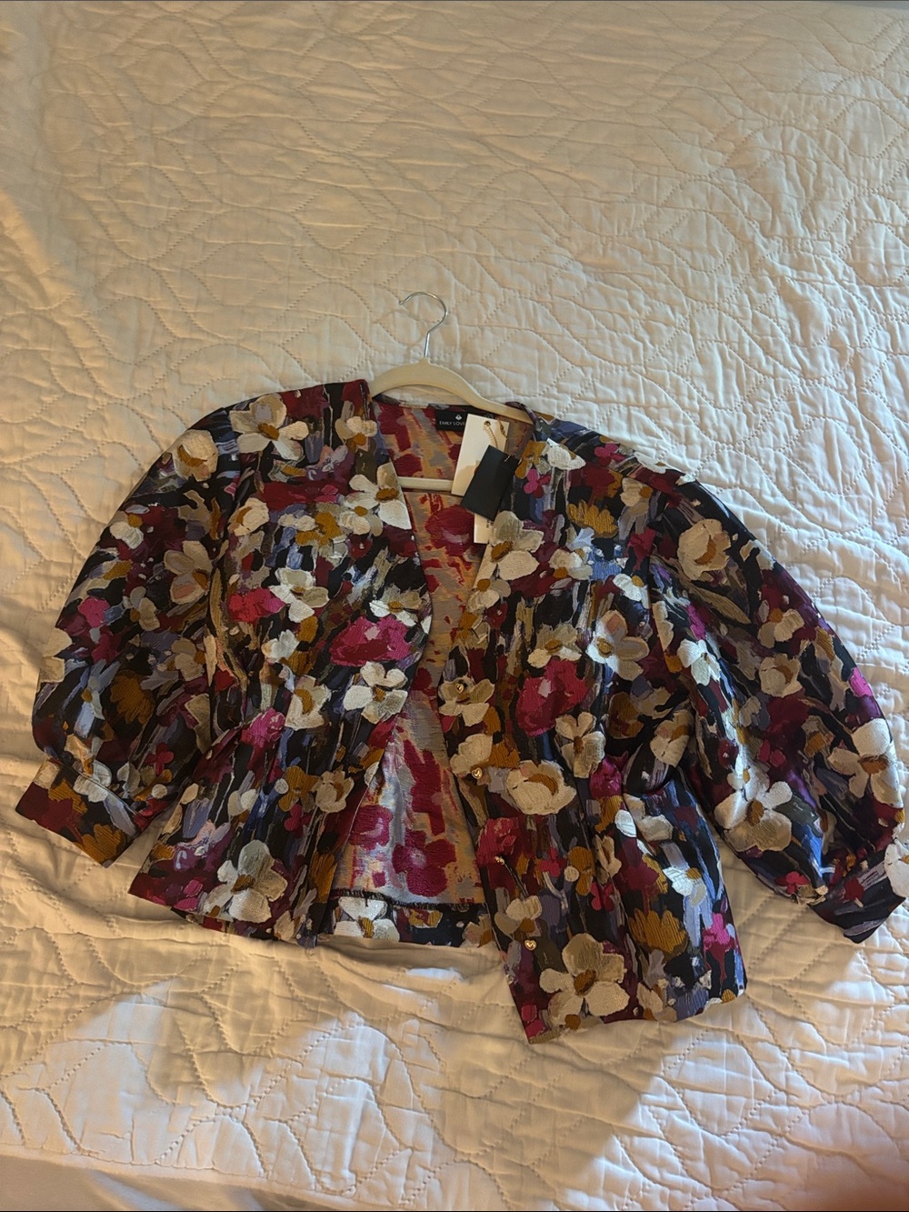Floral Puff-Sleeve Peplum Top in Multi-Color
